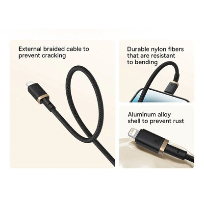 Kabel za prijenos podataka i punjenje USB-C - Lightning Baseus Dura Series, 20W, 1m, Zlatno Crni P10377800U01-03