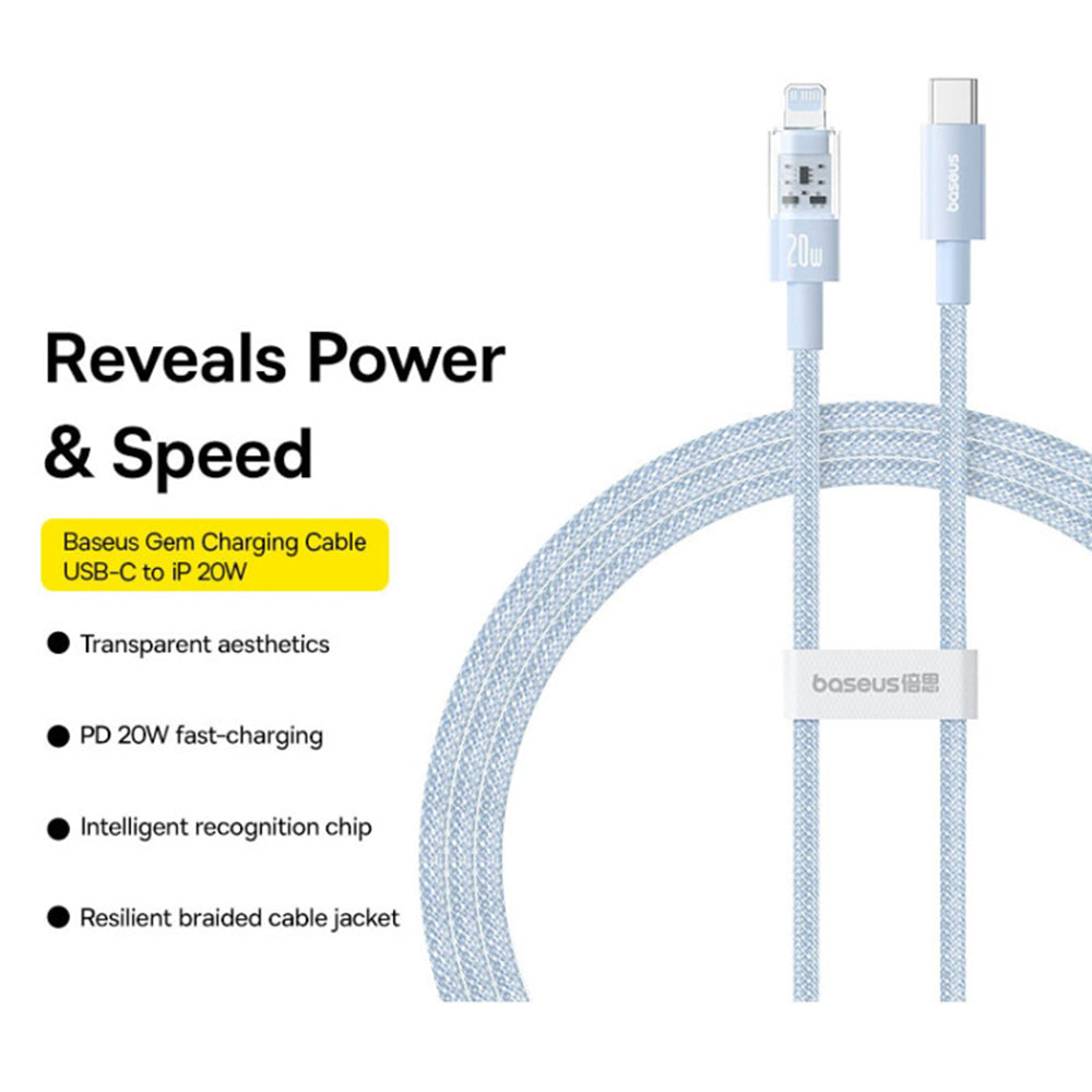 Kabel za prijenos podataka i punjenje USB-C - Lightning Baseus Gem, 20W, 2m, Plava P10373001311-01
