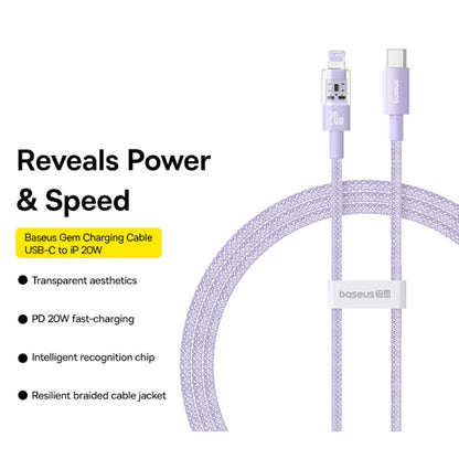 Kabel za prijenos podataka i punjenje USB-C - Lightning Baseus Gem, 20W, 2m, Ljubičasti P10373001511-01