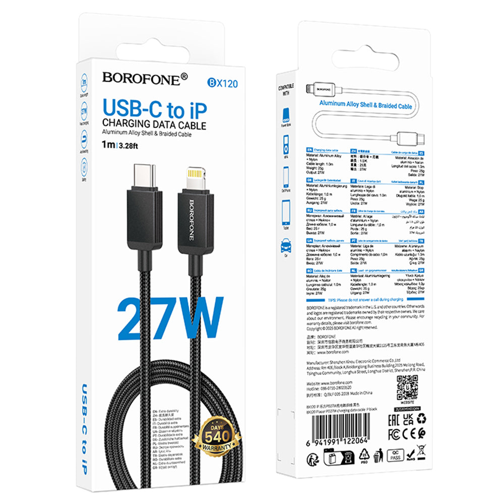Kabel za podatke i punjenje USB-C - Lightning Borofone BX120 Placer, 27W, 1m, Crni
