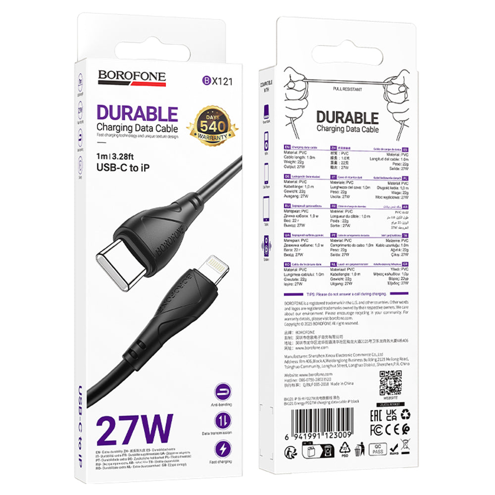 Kabel za podatke i punjenje USB-C - Lightning Borofone BX121 Energy, 27W, 1m, Crni