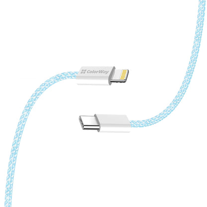 Kabel za podatke i punjenje USB-C - Lightning ColorWay CW-CBPDCL061, 27W, 1m, Plavi