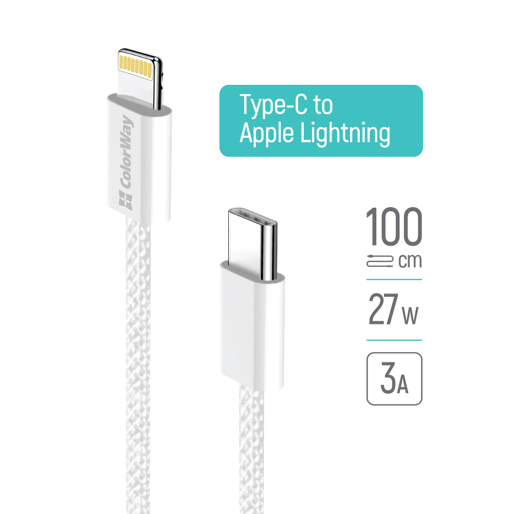 Kabel za podatke i punjenje USB-C - Lightning ColorWay CW-CBPDCL061, 27W, 1m, Sivi