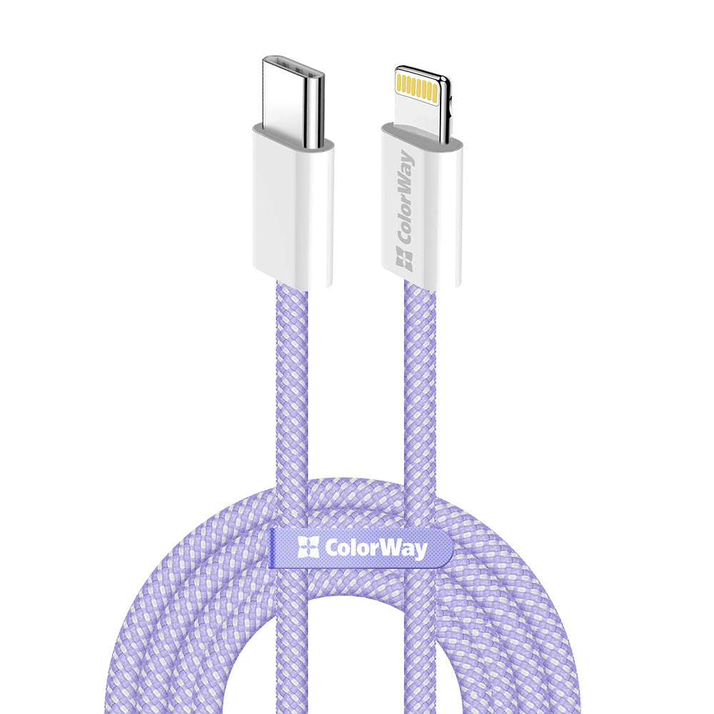 Kabel za podatke i punjenje USB-C - Lightning ColorWay CW-CBPDCL061, 27W, 1m, Ljubičasta