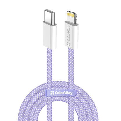 Kabel za podatke i punjenje USB-C - Lightning ColorWay CW-CBPDCL061, 27W, 1m, Ljubičasta