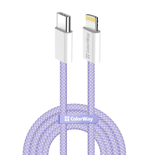 Kabel za podatke i punjenje USB-C - Lightning ColorWay CW-CBPDCL061, 27W, 1m, Ljubičasta