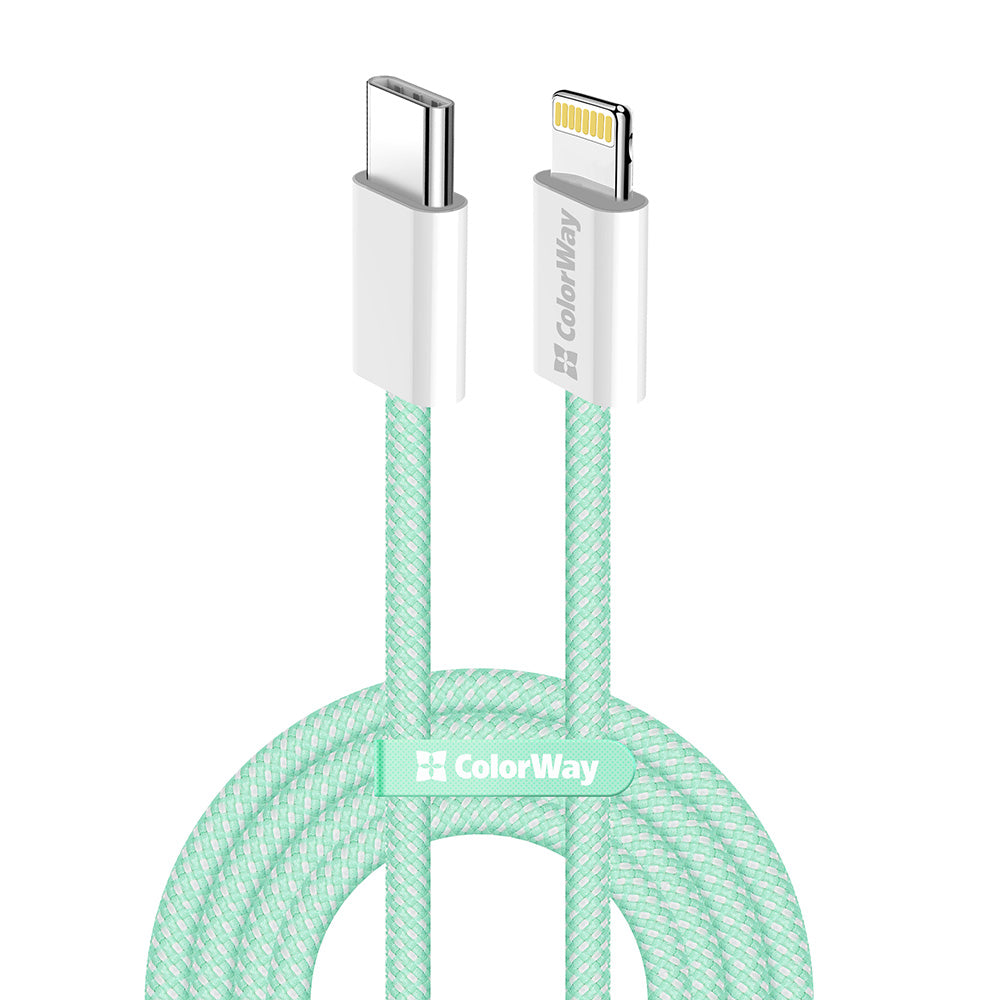 Kabel za podatke i punjenje USB-C - Lightning ColorWay CW-CBPDCL061, 27W, 1m, Zelen