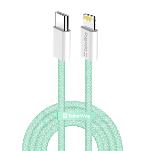 Kabel za podatke i punjenje USB-C - Lightning ColorWay CW-CBPDCL061, 27W, 1m, Zelen