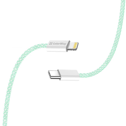 Kabel za podatke i punjenje USB-C - Lightning ColorWay CW-CBPDCL061, 27W, 1m, Zelen