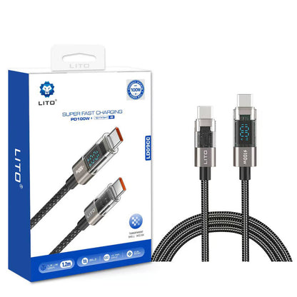 Kabel za podatke i punjenje USB-C - USB-C Lito LD09CC Display, 100W, 1.2m, Crni