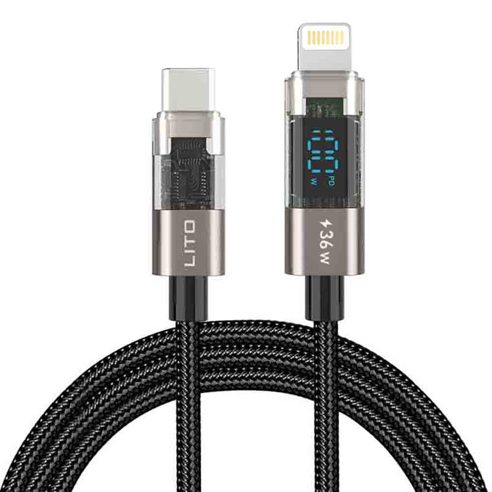 Kabel za podatke i punjenje USB-C - Lightning Lito LD09CL Display, 36W, 1.2m, Crni