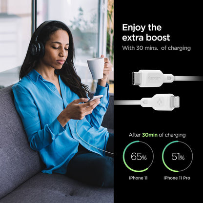 Kabel za podatke i punjenje USB-C - Lightning Spigen Durasync, 20W, 1m, Bijeli, Set 2 komada