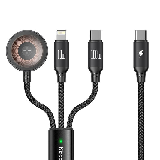 Kabel za punjenje USB-C - Lightning / USB-C / QI McDodo CA-4940 O 3in1, 100W, 1.2m, Crni