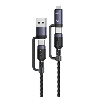 USB-C / USB-A kabel za prijenos podataka i punjenje - USB-C / Lightning Yesido CA200, 60W, 1.2m, Crna
