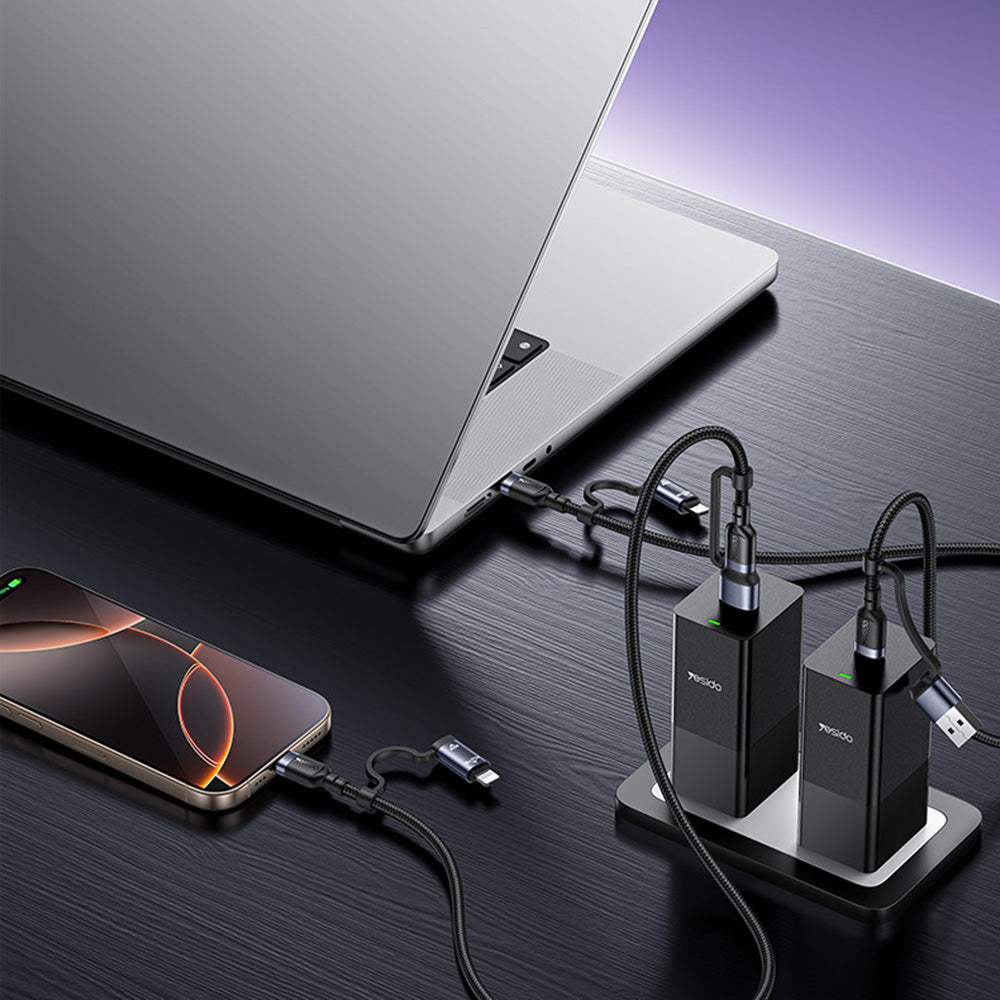 USB-C / USB-A kabel za prijenos podataka i punjenje - USB-C / Lightning Yesido CA200, 60W, 1.2m, Crna