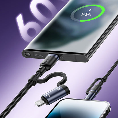 USB-C / USB-A kabel za prijenos podataka i punjenje - USB-C / Lightning Yesido CA200, 60W, 1.2m, Crna
