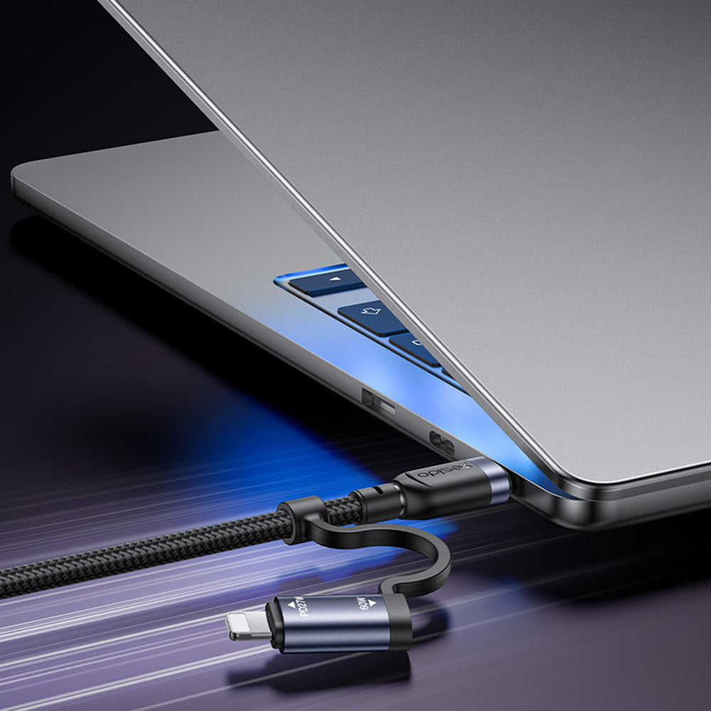 USB-C / USB-A kabel za prijenos podataka i punjenje - USB-C / Lightning Yesido CA200, 60W, 1.2m, Crna