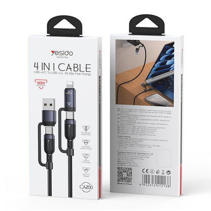 USB-C / USB-A kabel za prijenos podataka i punjenje - USB-C / Lightning Yesido CA200, 60W, 1.2m, Crna