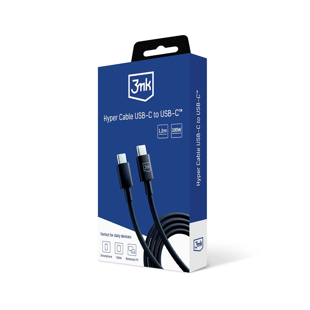 Kabel za podatke i punjenje USB-C - USB-C 3MK Hyper, 100W, 1.2m, Crni