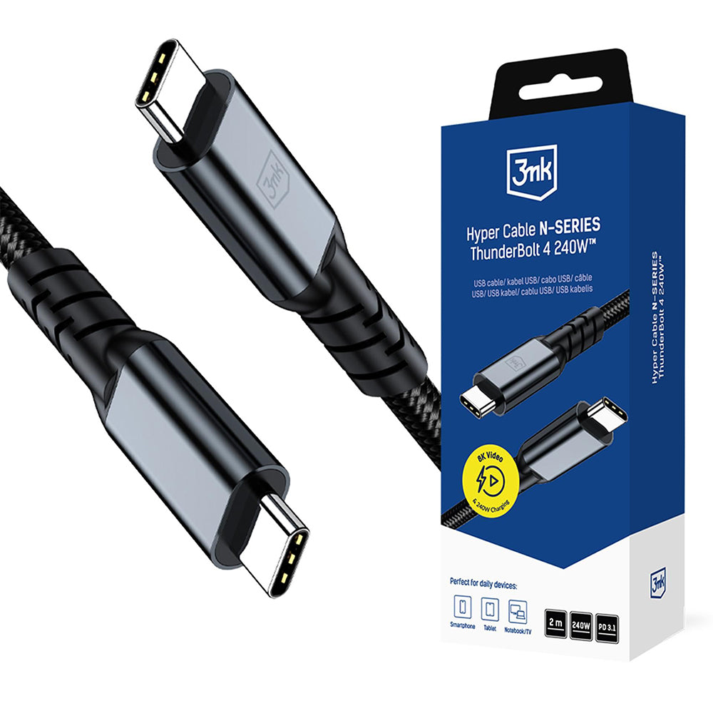 USB-C kabel za prijenos podataka i punjenje - USB-C 3MK Hyper N Thunderbolt 4, 240W, 2m, Crna