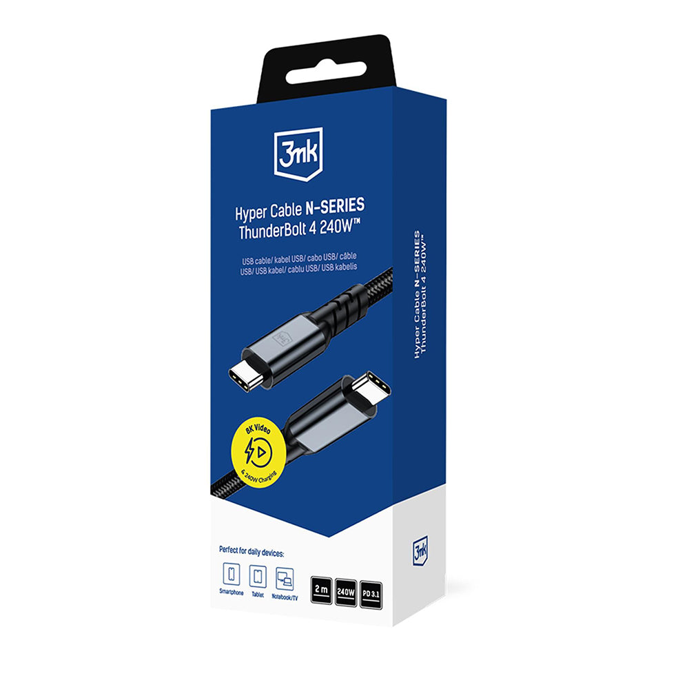 USB-C kabel za prijenos podataka i punjenje - USB-C 3MK Hyper N Thunderbolt 4, 240W, 2m, Crna