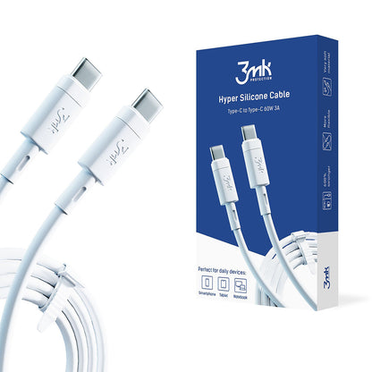 USB-C kabel za prijenos podataka i punjenje - USB-C 3MK Hyper Silicone, 60W, 1m, Bijela