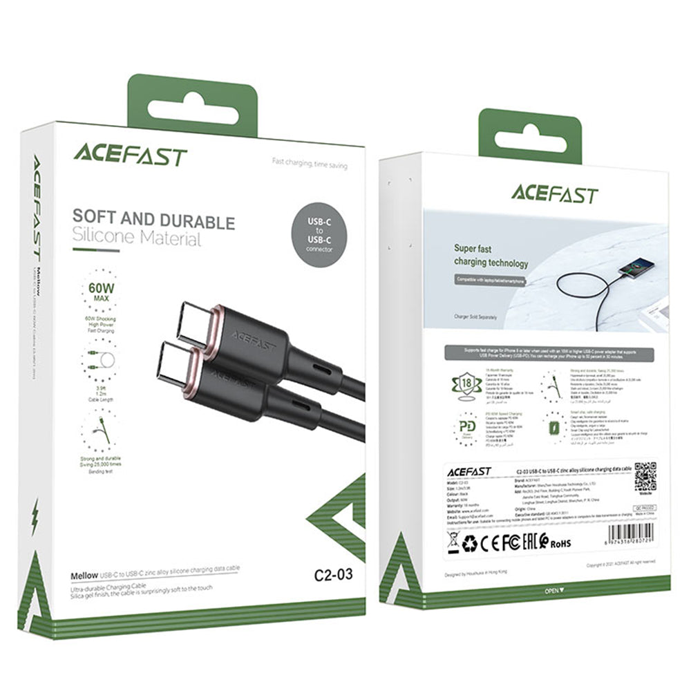 Kabel za podatke i punjenje USB-C - USB-C Acefast C2-03, 60W, 1.2m, Crni