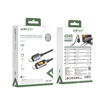 Kabel za podatke i punjenje USB-C - USB-C Acefast C21-03, 60W, 1.2m, Crni