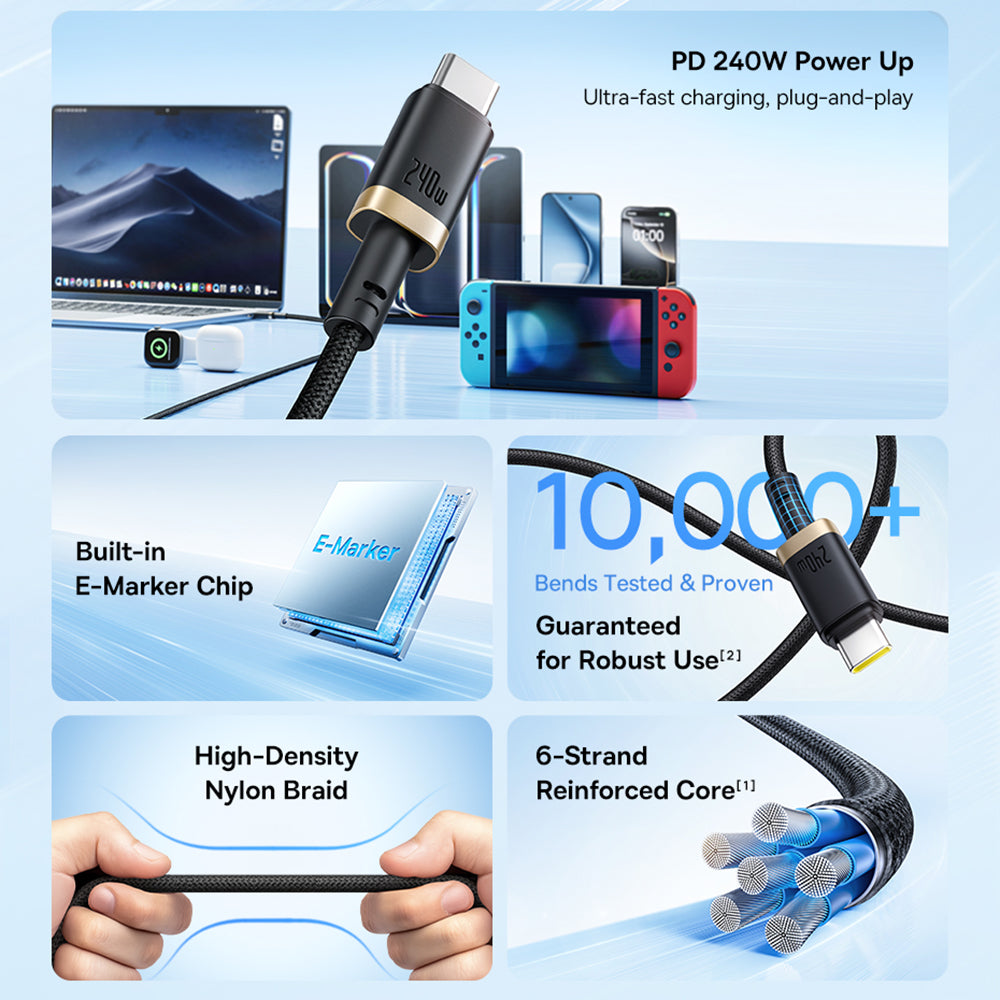 Kabel za prijenos podataka i punjenje USB-C - USB-C Baseus Dura, 240W, 1m, Zlatno Crni P10377803U03-00