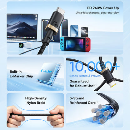 Kabel za prijenos podataka i punjenje USB-C - USB-C Baseus Dura, 240W, 1m, Zlatno Crni P10377803U03-00