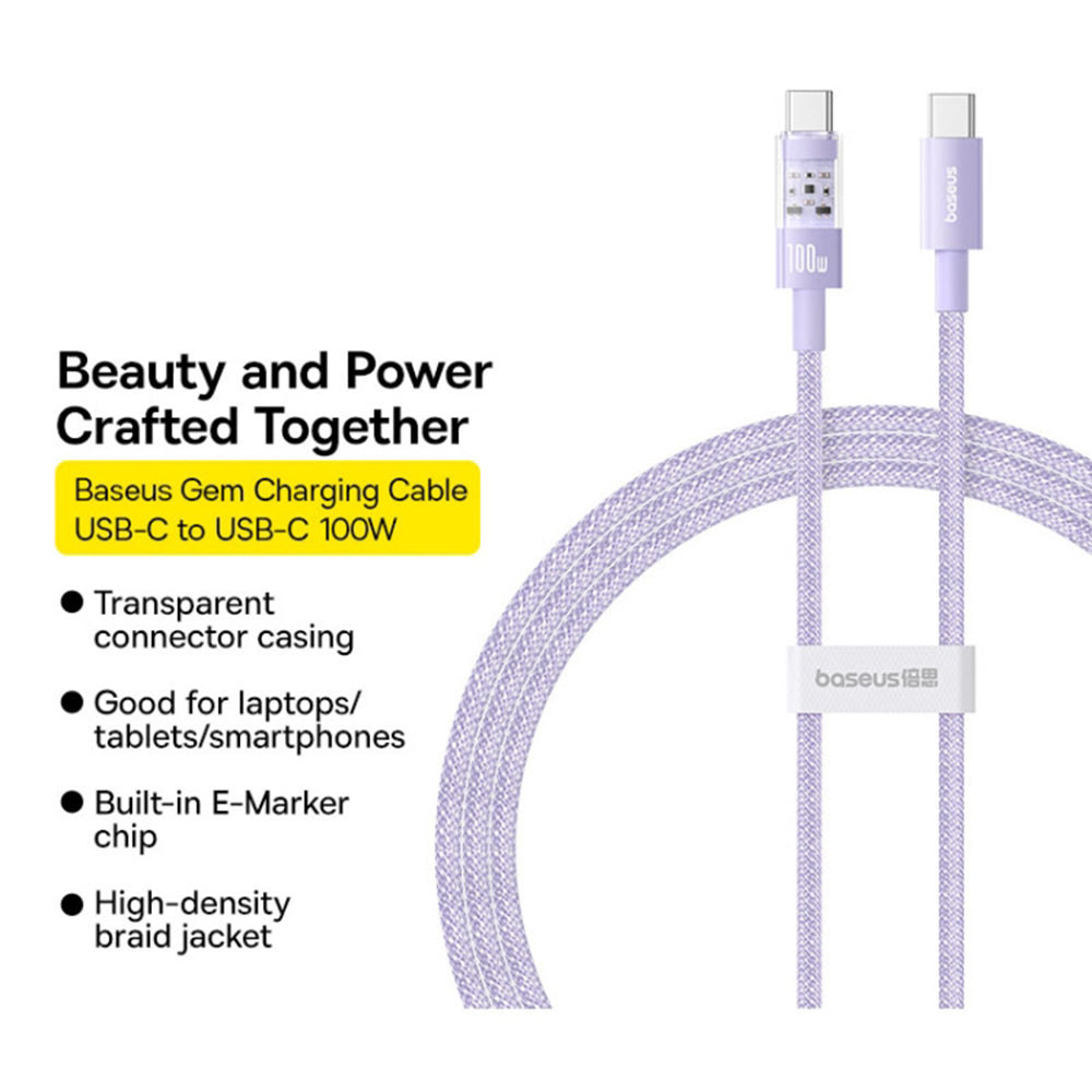 Kabel za podatke i punjenje USB-C - USB-C Baseus Gem, 100W, 1m, Ljubičasta P10373000511-00