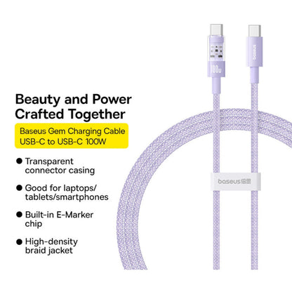Kabel za podatke i punjenje USB-C - USB-C Baseus Gem, 100W, 1m, Ljubičasta P10373000511-00