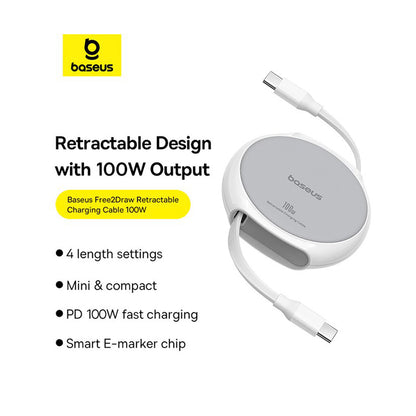 Kabel za podatke i punjenje USB-C - USB-C Baseus Pathfinder Retractable, 100W, 1m, Bijeli P10368400211-00
