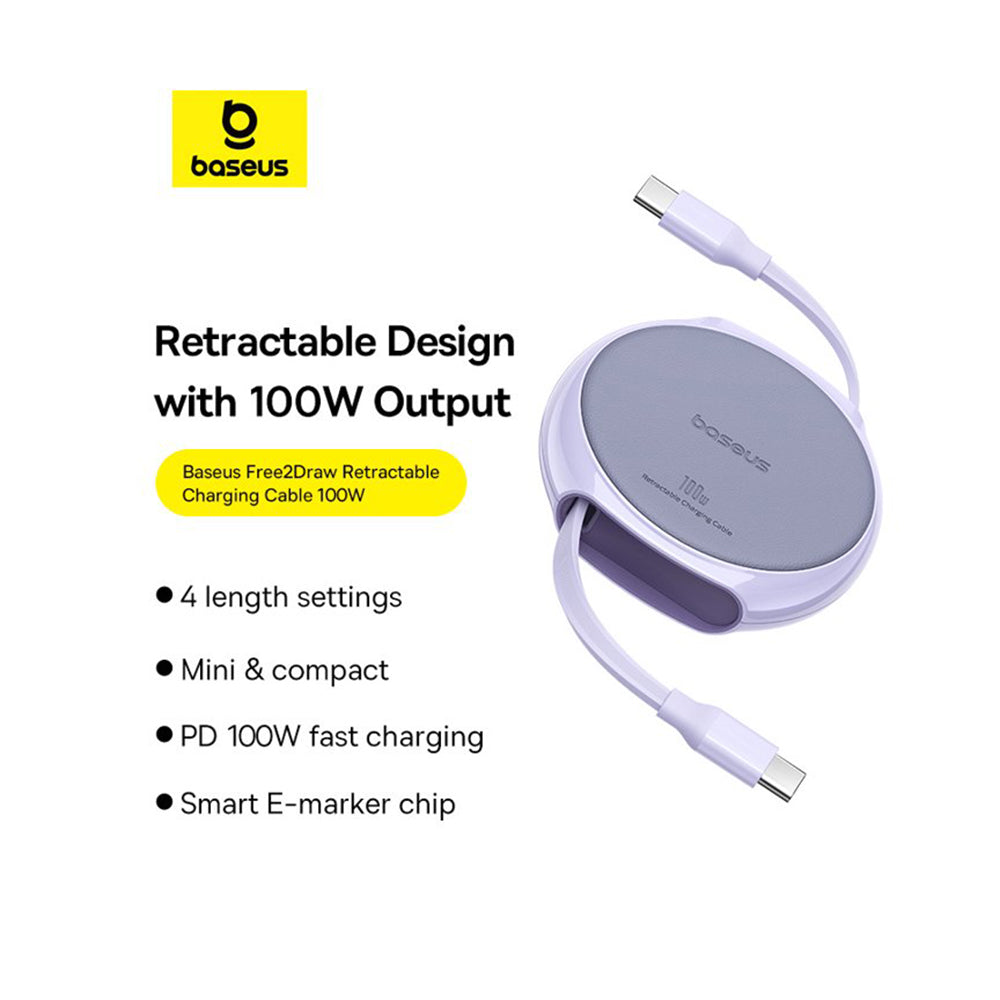 Kabel za podatke i punjenje USB-C - USB-C Baseus Pathfinder Retractable, 100W, 1m, Ljubičasti P10368400511-00