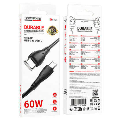 Kabel za podatke i punjenje USB-C - USB-C Borofone BX121 Energy, 60W, 1m, Crni