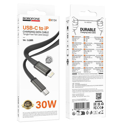 USB-C - USB-C kabel za prijenos podataka i punjenje Borofone BX124 Peace, 30W, 1m, Crna