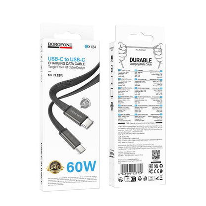 USB-C - USB-C kabel za prijenos podataka i punjenje Borofone BX124 Peace, 60W, 1m, Crna