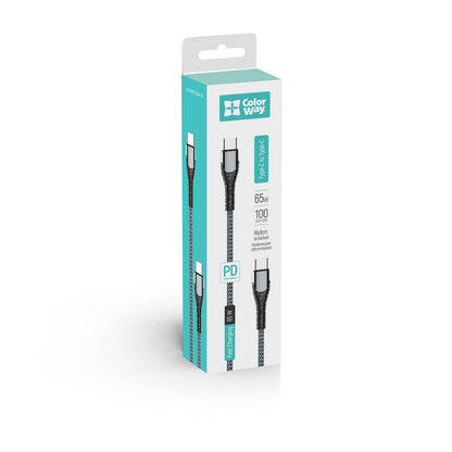 Kabel za podatke i punjenje USB-C - USB-C ColorWay CW-CBPDCC040, 65W, 1m, Sivi