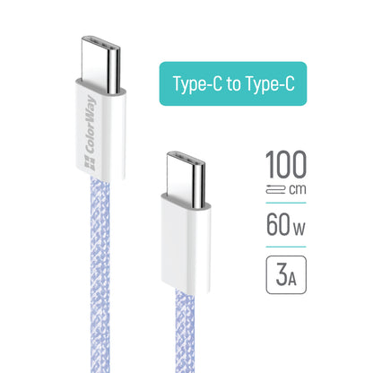 Kabel za podatke i punjenje USB-C - USB-C ColorWay CW-CBPDCC061, 60W, 1m, Ljubičasti