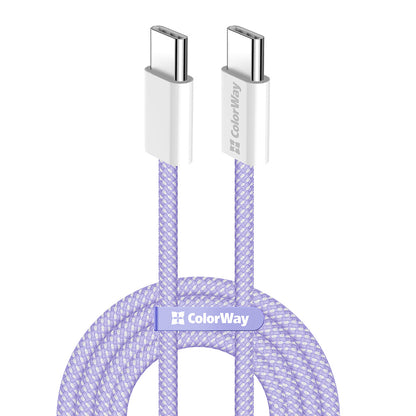 Kabel za podatke i punjenje USB-C - USB-C ColorWay CW-CBPDCC061, 60W, 1m, Ljubičasti