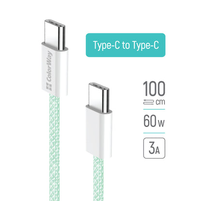 Kabel za podatke i punjenje USB-C - USB-C ColorWay CW-CBPDCC061, 60W, 1m, Zelen
