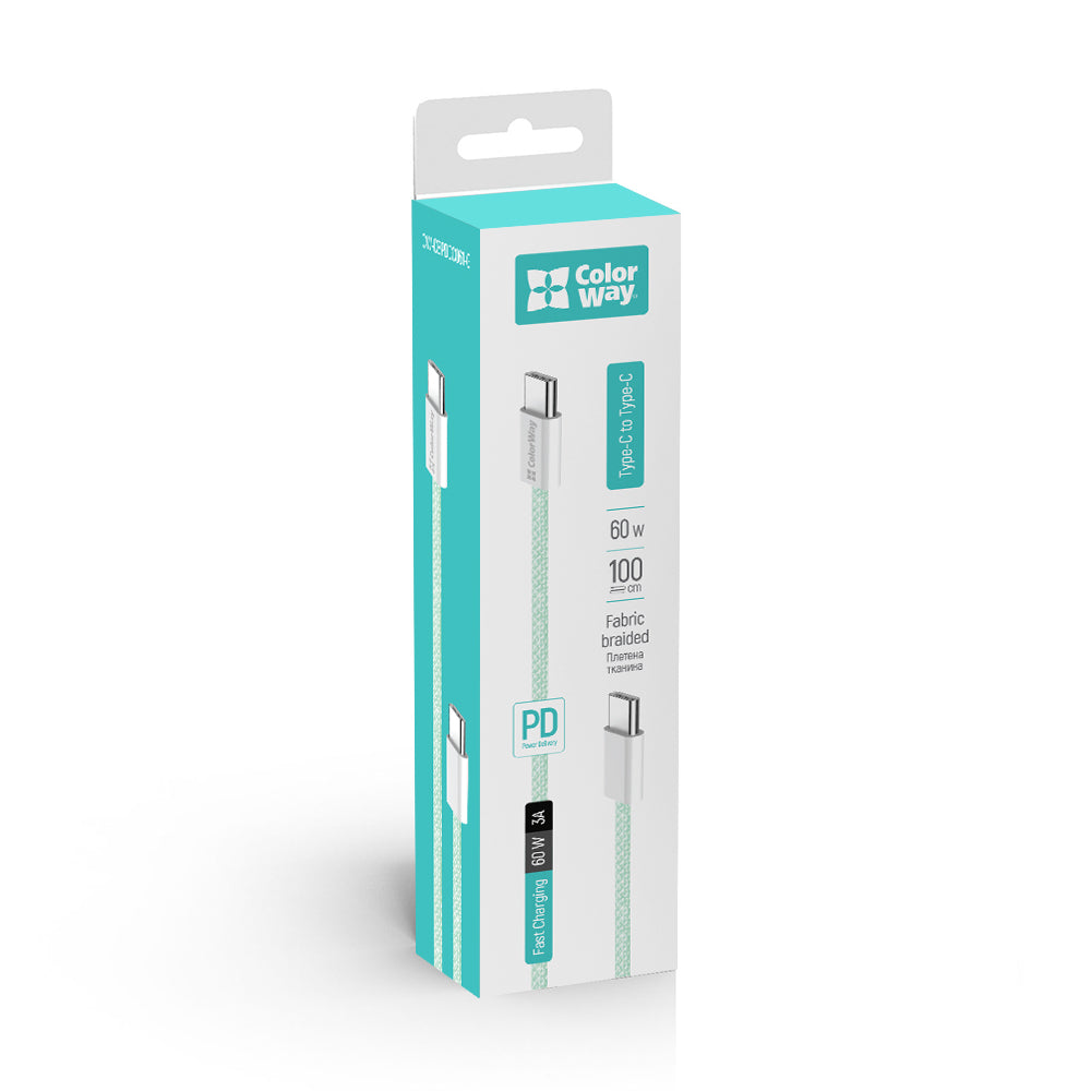 Kabel za podatke i punjenje USB-C - USB-C ColorWay CW-CBPDCC061, 60W, 1m, Zelen