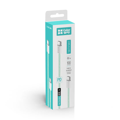 Kabel za podatke i punjenje USB-C - USB-C ColorWay CW-CBPDCC061, 60W, 1m, Zelen