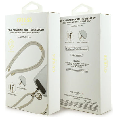 Kabel za prijenos podataka i punjenje USB-C - USB-C Guess CBDY 4G Charm, 100W, 1.5m, Bež