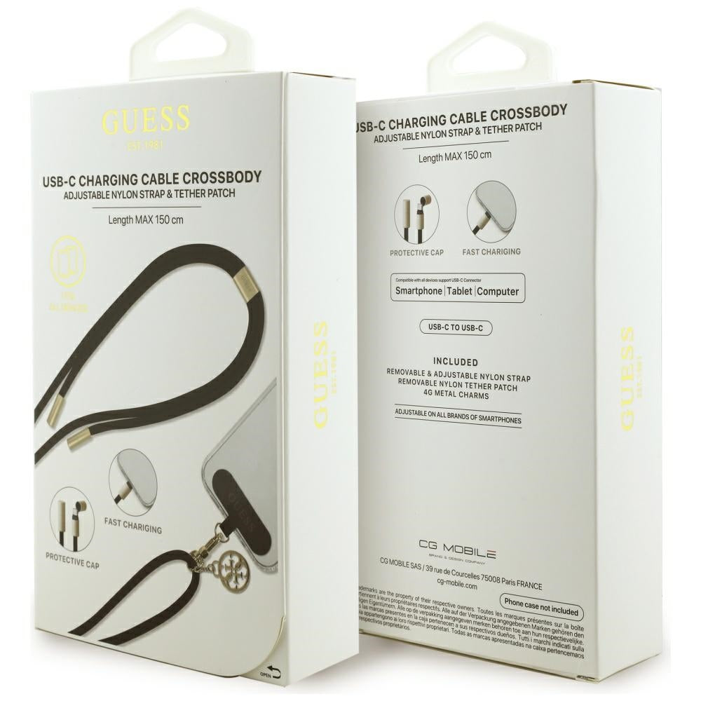 Kabel za prijenos podataka i punjenje USB-C - USB-C Guess CBDY 4G Charm, 100W, 1.5m, Crni