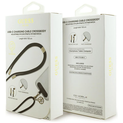 Kabel za prijenos podataka i punjenje USB-C - USB-C Guess CBDY 4G Charm, 100W, 1.5m, Crni
