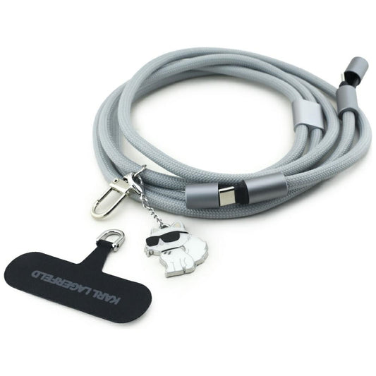 Kabel za prijenos podataka i punjenje USB-C - USB-C Karl Lagerfeld Choupette Charm, 100W, 1.5m, Sivi
