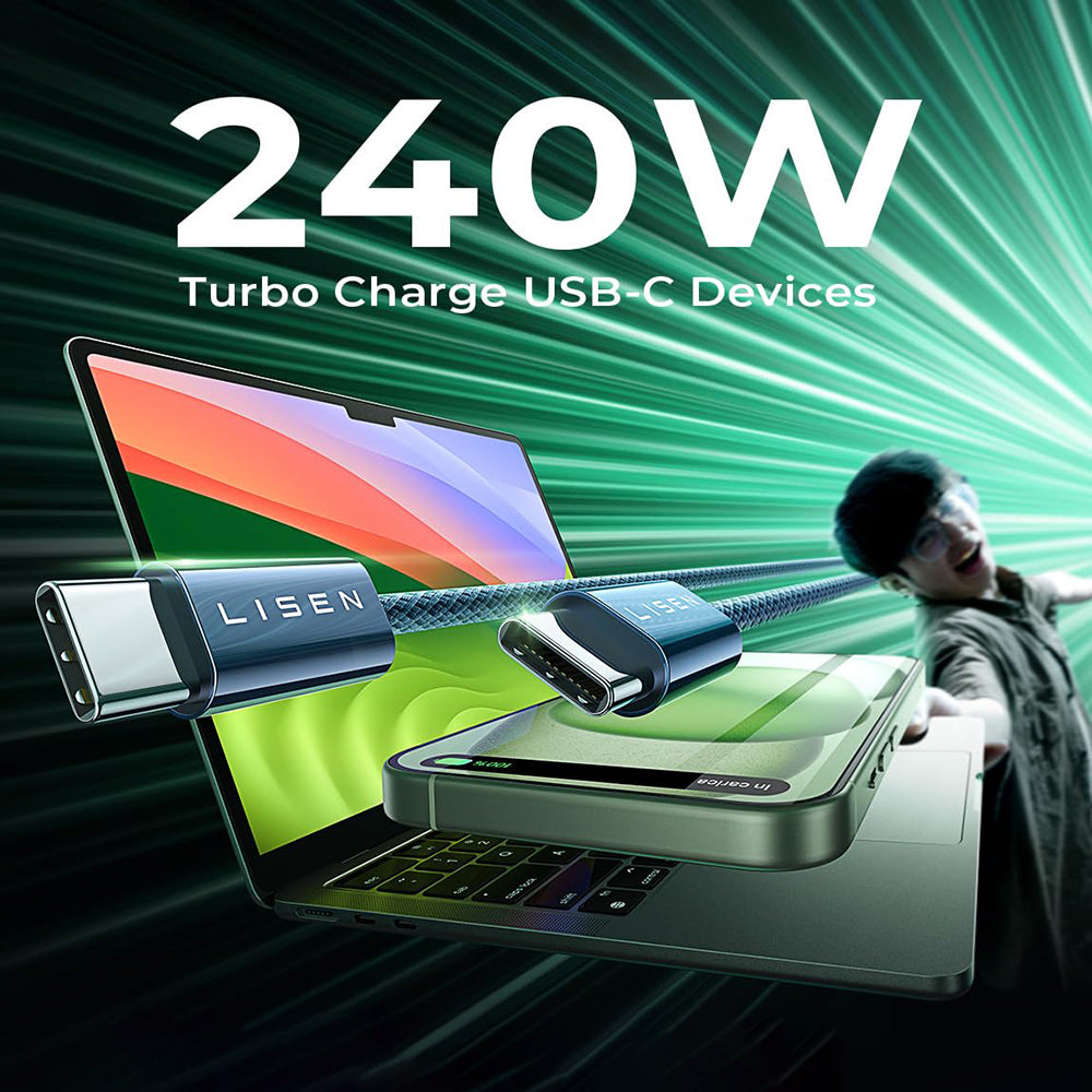 Kabel za podatke i punjenje USB-C - USB-C Lisen, 240W, 2m, Set 2 komada, Tamnoplavi YL0123070023