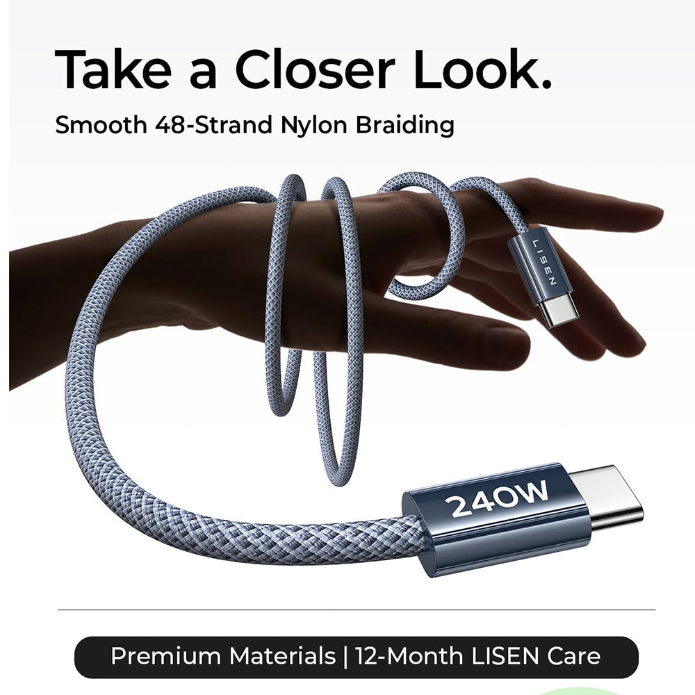 Kabel za podatke i punjenje USB-C - USB-C Lisen, 240W, 2m, Set 2 komada, Tamnoplavi YL0123070023