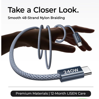 Kabel za podatke i punjenje USB-C - USB-C Lisen, 240W, 2m, Set 2 komada, Tamnoplavi YL0123070023